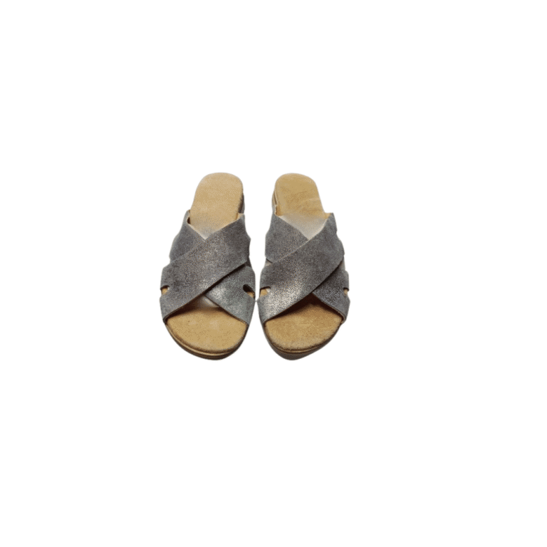 Ρόδι Γυναικείες  Καλοκαιρινές Παντόφλες με Δέρμα Προβάτου Σε Ασημί Χρώμα